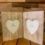 Transomnia Wooden Double Frame with Twin Heart Shaped Photo Inserts