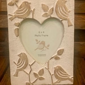 Transomnia Hand Carved Wooden Bird with Heart Frame