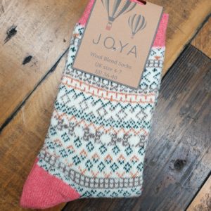 Joya PINK & CREAM Wool Blend Scandi Socks