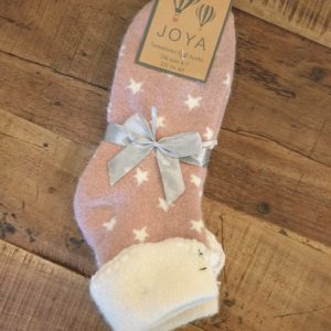 Joya Pink with Cream Stars Cuff Wool Blend Socks