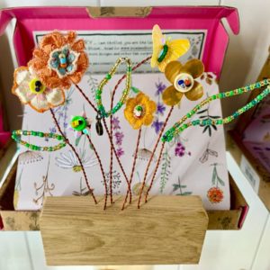 Bead and Button Blooms – Orange Embroidered Flowers with Butterflies