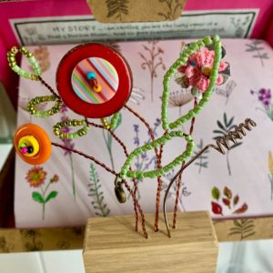 Bead and Button Blooms – Garden with Red Button and Sequin Flower
