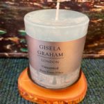 GISELA GRAHAM – Mini Green Pillar Candle and Olive Wood Stand